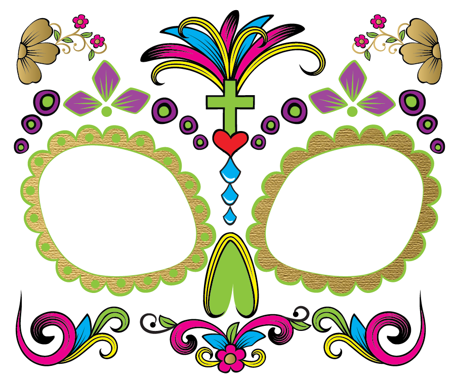 Glow-in-the-dark: Día de los Muertos face tattoo (Gold) - Kromebody