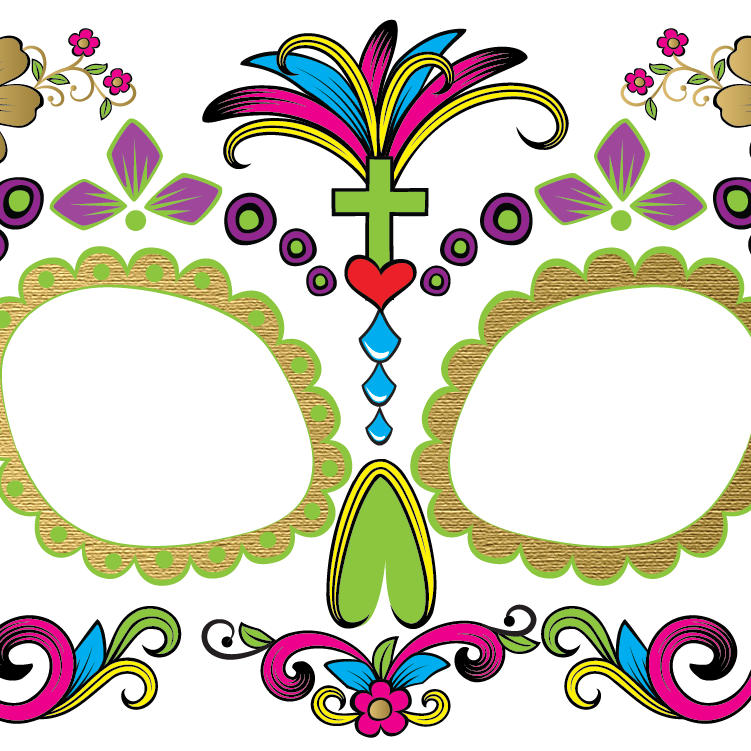 Glow-in-the-dark: Día de los Muertos face tattoo (Gold) - Kromebody